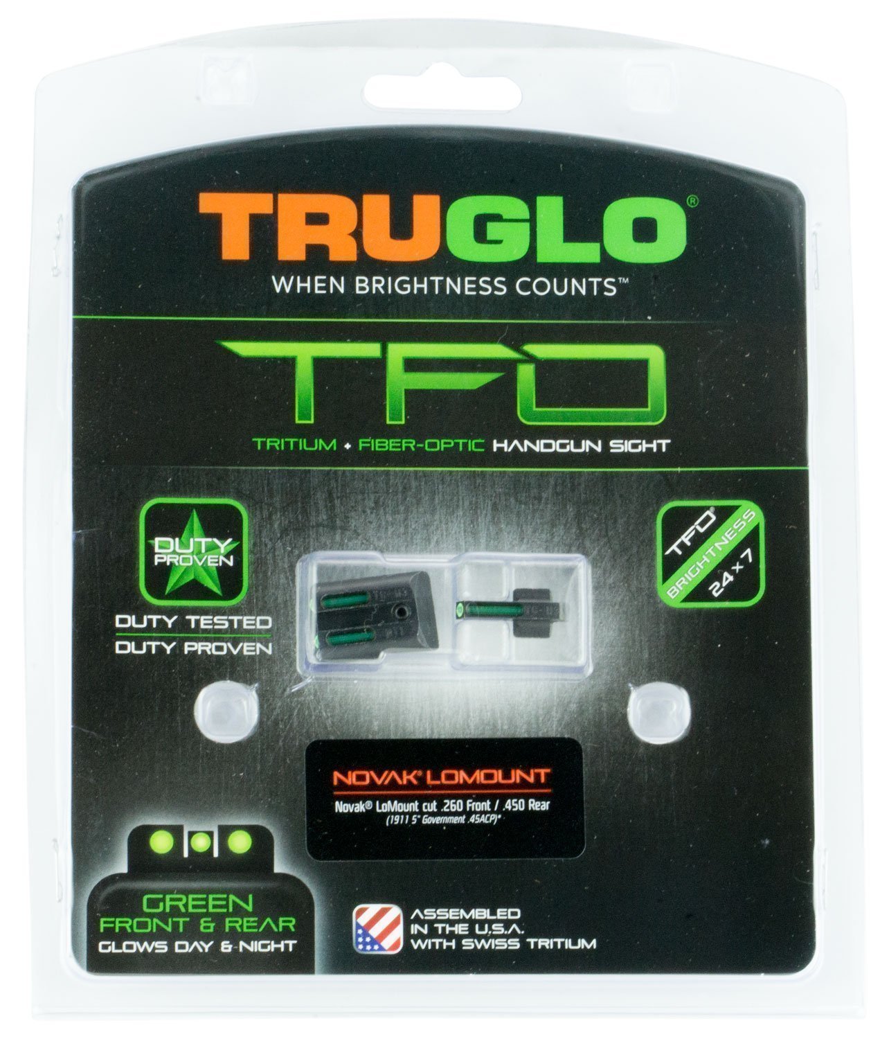 TruGlo TG131NT2 TFO Green/Tritium/Fiber Optic Front Sight-Green/Tritium/Fiber Optic Rear Sight 1911 Government