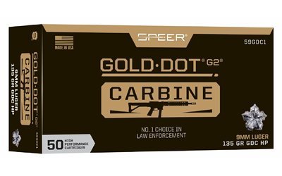 Speer Gold Dot 9mm Luger 135-grain Hollow Point ammunition 50 rounds