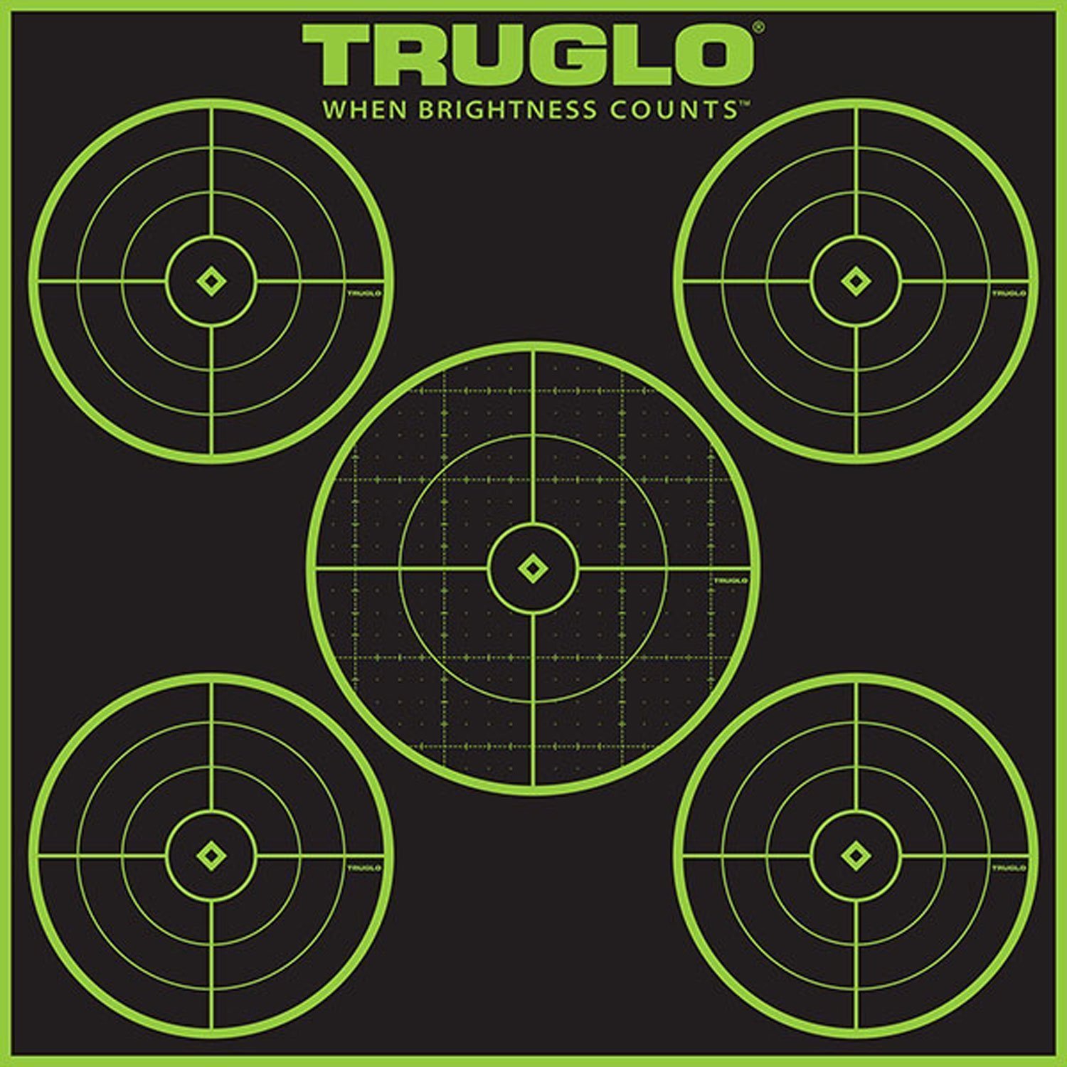TruGlo TG11A12 Tru-See 5-Bull Target Self-Adhesive Heavy Paper Black/Green 12"x12" 5-Bullseye 12 Pack