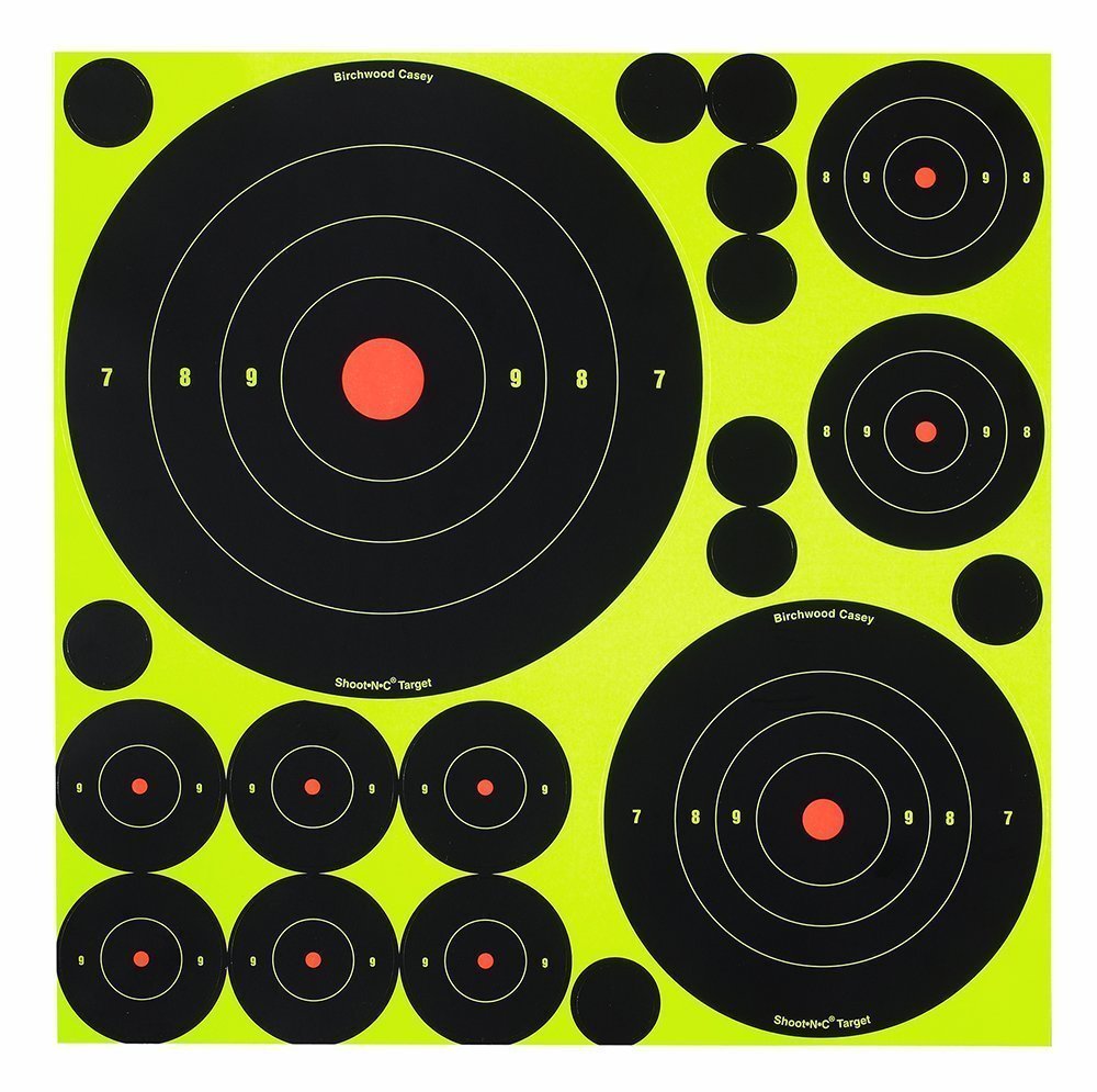 Birchwood Casey 34018 Shoot-N-C Reactive Target Variety Pack Self-Adhesive Paper Black/Yellow Bullseye 50 Pack