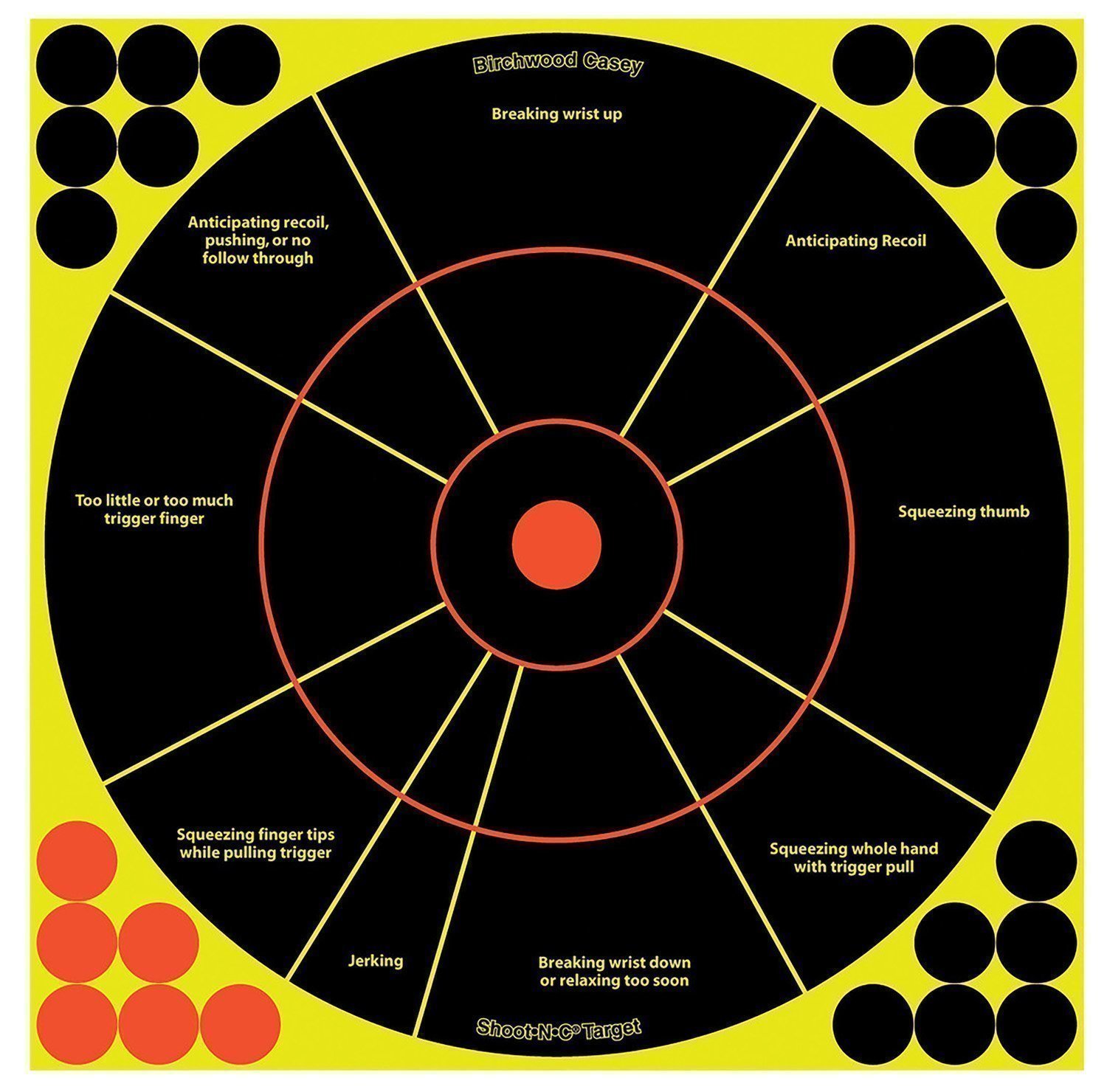 Birchwood Casey 34032 Shoot-N-C Reactive Target Self-Adhesive Paper Black/Yellow/Red 12" Circle 5 Pack