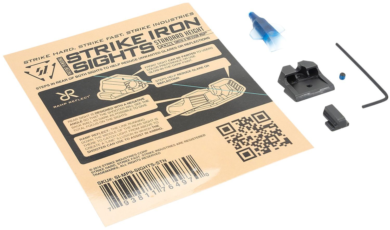 Strike Industries MP9SIGHTSSTN Strike Iron Sights  Black/Blank Front Sight Black/Blank Rear Sight Smith & Wesson M&P Standard Height