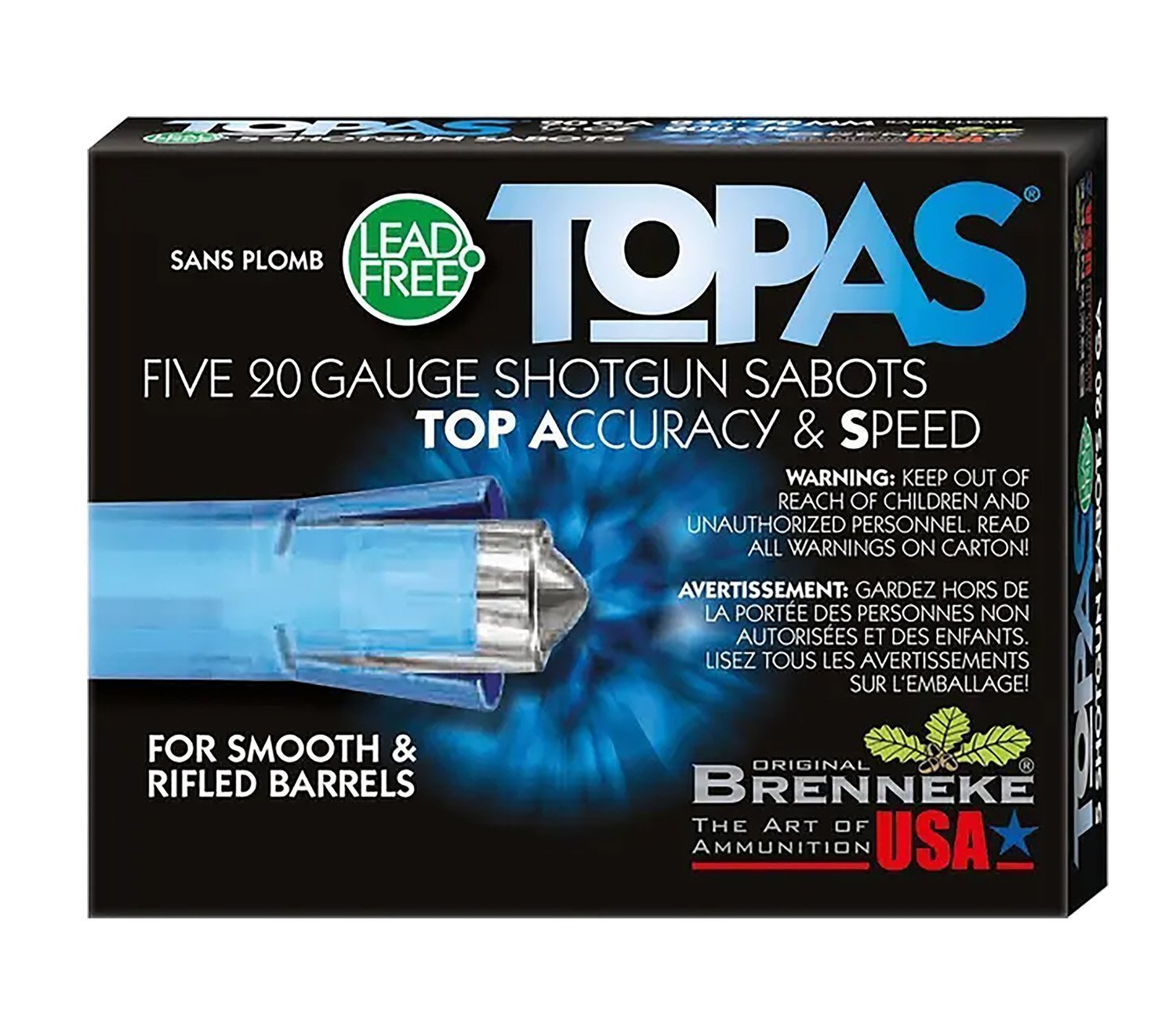 Brenneke TOPAS 20 Gauge 2.75 inch lead-free sabot slug ammunition