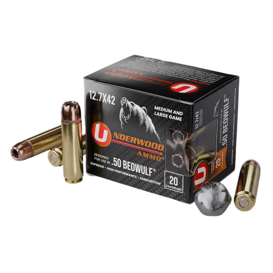Underwood 50 Beowulf 350-grain Hornady XTP Jacketed Hollow Point ammunition