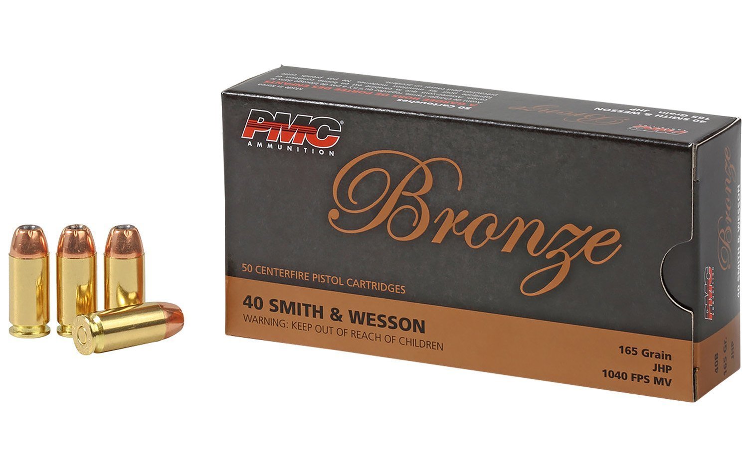 PMC Bronze .40 S&W 165-grain Jacketed Hollow Point (JHP) ammunition