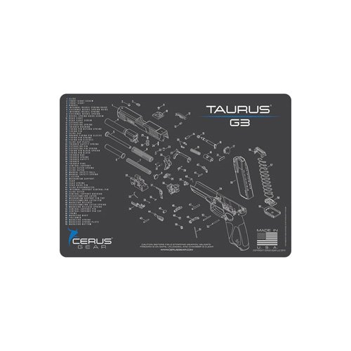 TAURUS G3 SCHEMATIC HANDGUN MAT - CHARCOAL GRAY/CERUS BLUE, 12" X 17"