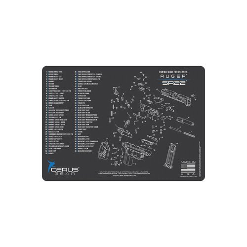 RUGER SR22 SCHEMATIC HANDGUN MAT - CHARCOAL GRAY/CERUS BLUE, 12" X 17"