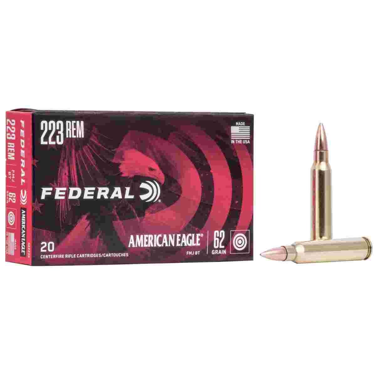 Federal American Eagle .223 Rem 62-grain FMJ Boat-Tail ammunition 20rd box