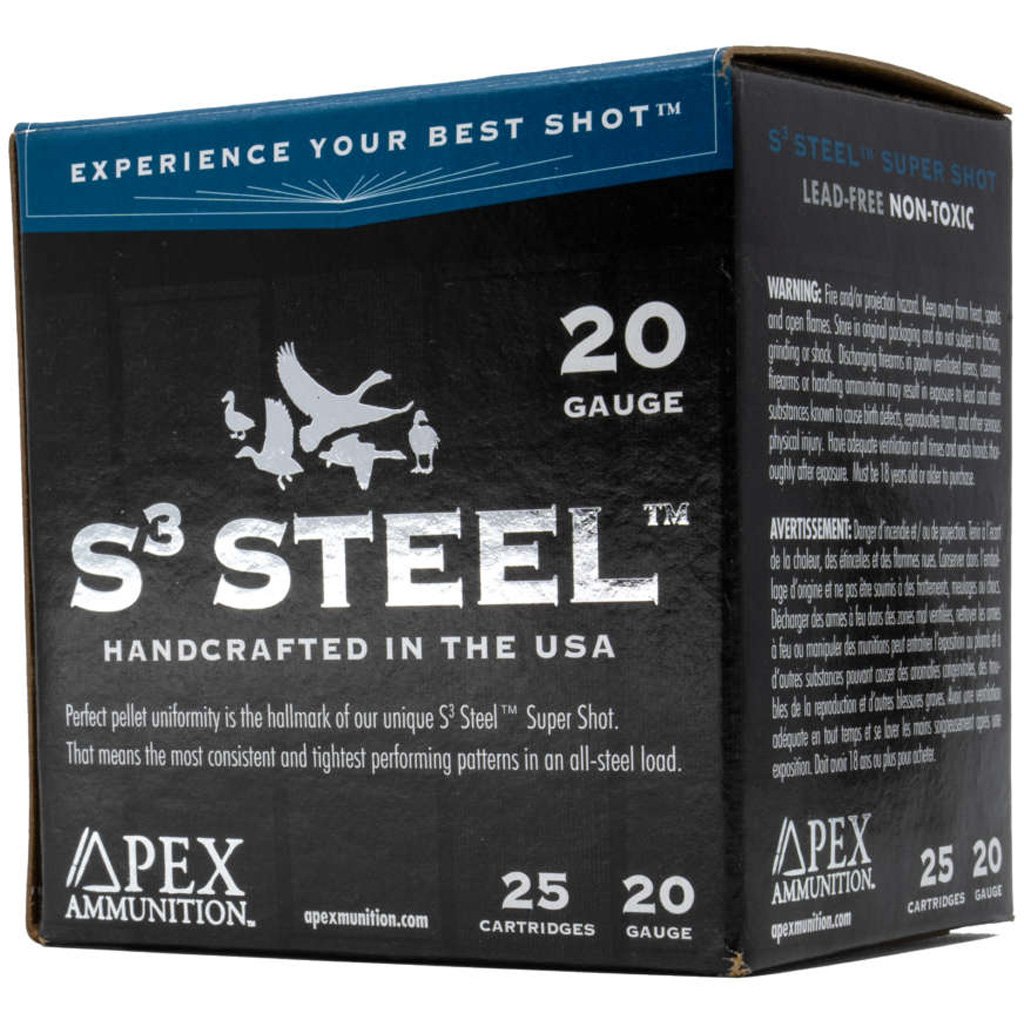 Apex Waterfowl S3 20 ga 3 in 1 oz #4 steel shot ammunition