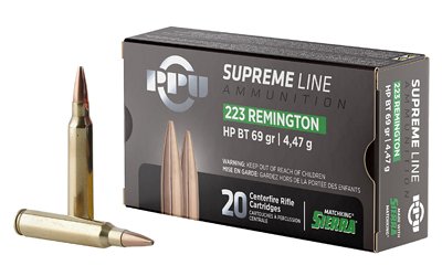 PPU Supreme .223 Rem/5.56 NATO 69-grain Sierra MatchKing BTHP ammunition