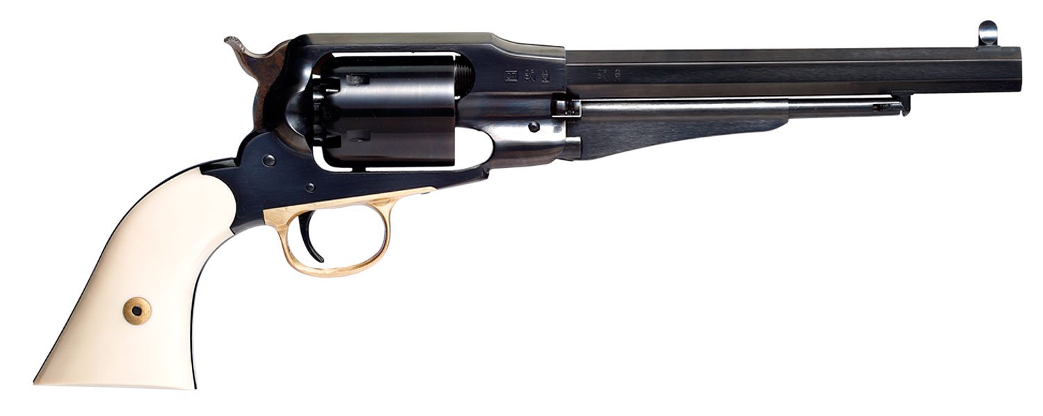 Taylors and Company 550778 Sodbuster Black Powder  SAO 44 Cal Striker Fire 8" 6rd Blued 2-Piece Ivory Grip