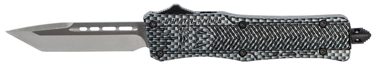 CobraTec Knives SCFCTK1STNS CTK-1  Small 2.75" OTF Tanto Plain D2 Steel Blade/Carbon Fiber Aluminum Handle Features Glass Breaker Includes Pocket Clip