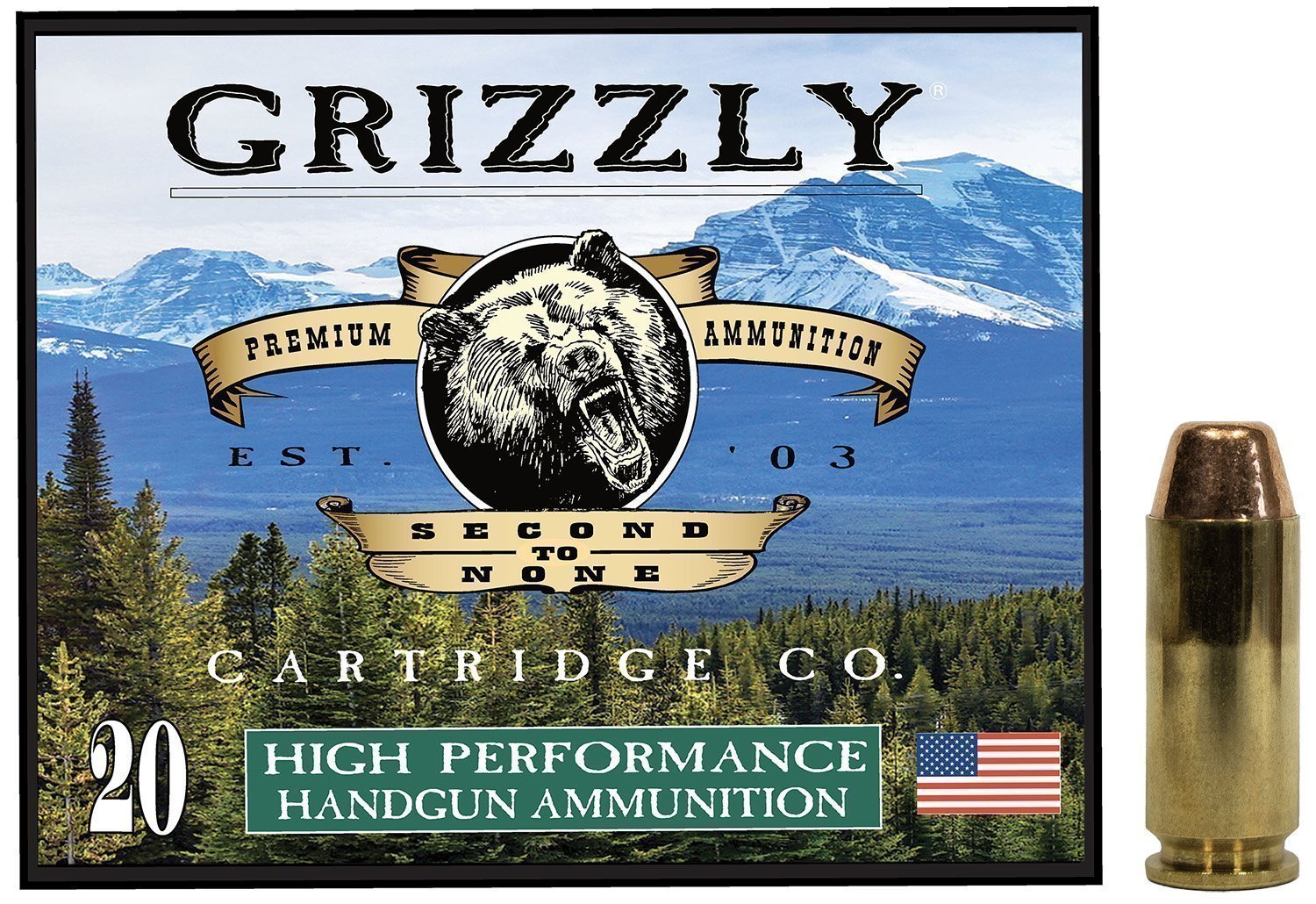 Grizzly Ammo GC10CM2 10mm Auto 200-grain FMJ flat point ammunition