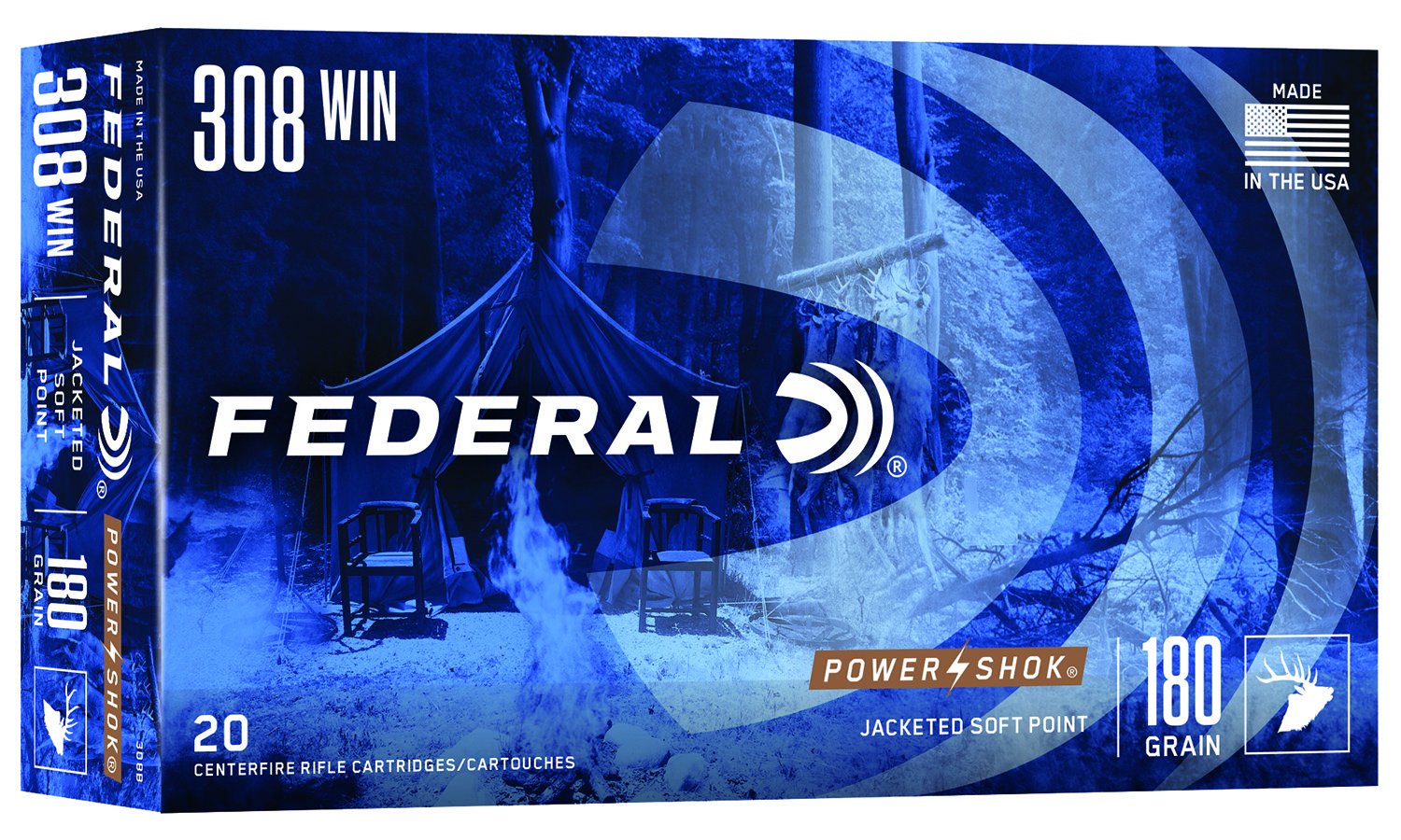 Federal 308B Power-Shok  308Win 180gr Jacketed Soft Point 20 Per Box/10 Case