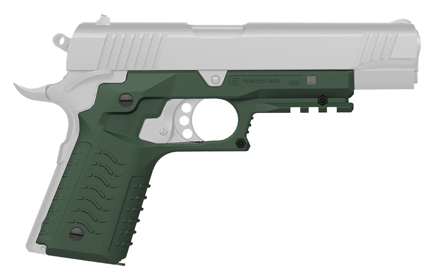 Recover Tactical CC3H03 Grip & Rail System  OD Green Polymer Picatinny for Standard Frame 1911