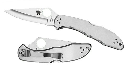 Spyderco C11P Delica 4 2.95" Folding Drop Point Plain VG-10 SS Blade/ Stainless Steel Handle Includes Pocket Clip
