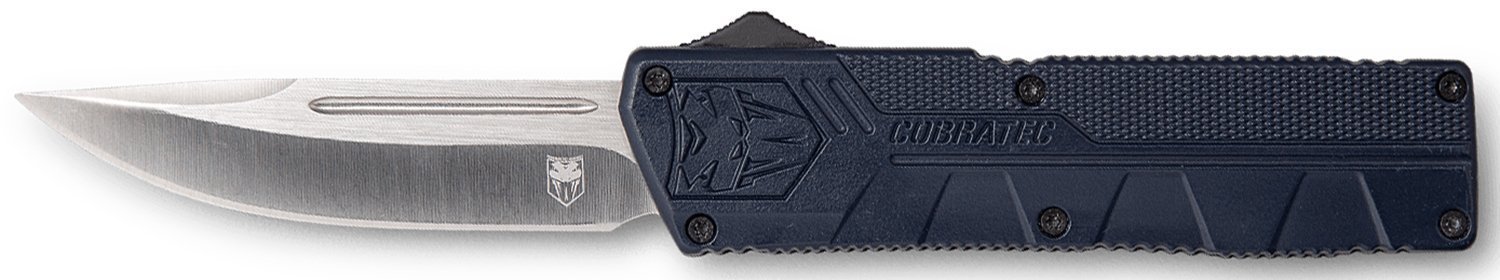 CobraTec Knives NYCTLWDNS Lightweight  3.25" OTF Drop Point Plain D2 Steel Blade/NYPD Blue Aluminum Handle Includes Pocket Clip