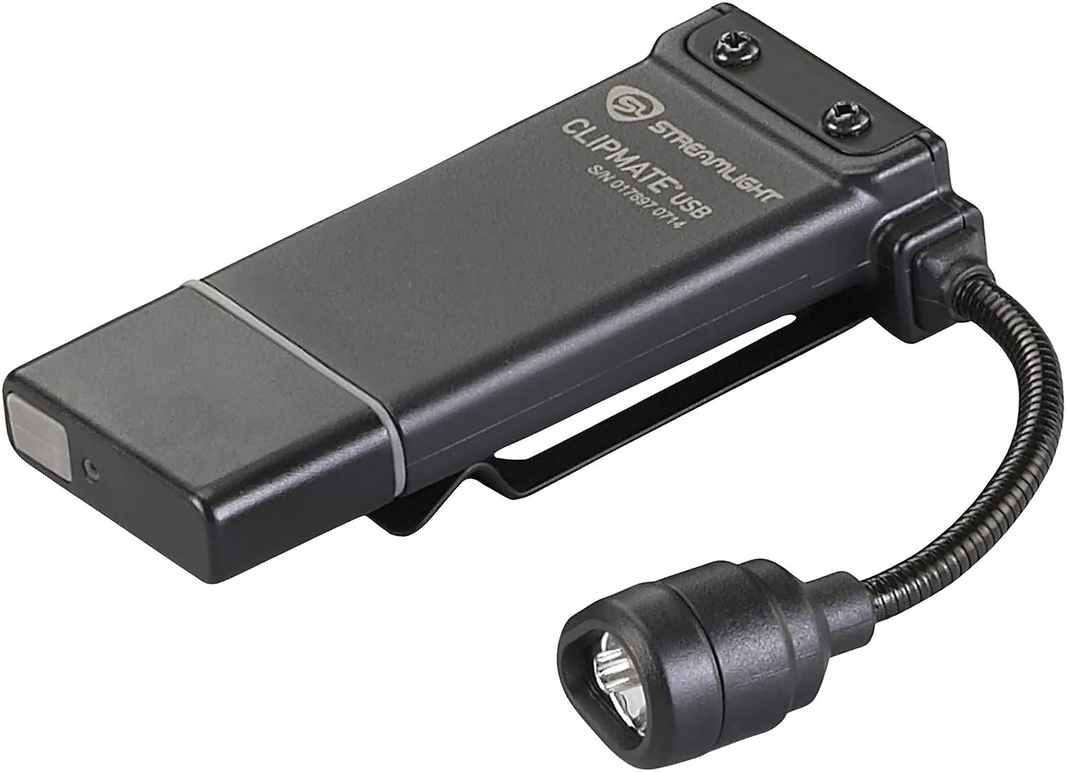 Streamlight 61126 ClipMate USB Clip-On Light Black 0.2/0.5/10/70 Lumens White/Red LED