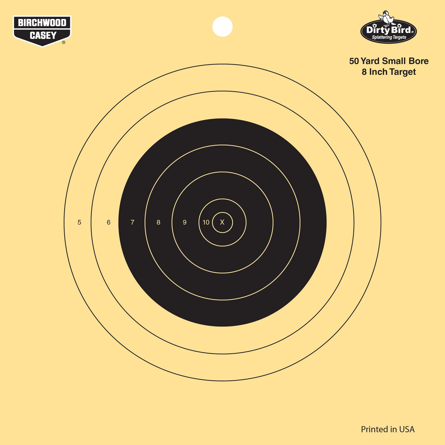 Birchwood Casey 35815 Dirty Bird  8" Bullseye Tagboard Hanging 50 yds Small Bore Rifle Black/Yellow 25 Per Pkg
