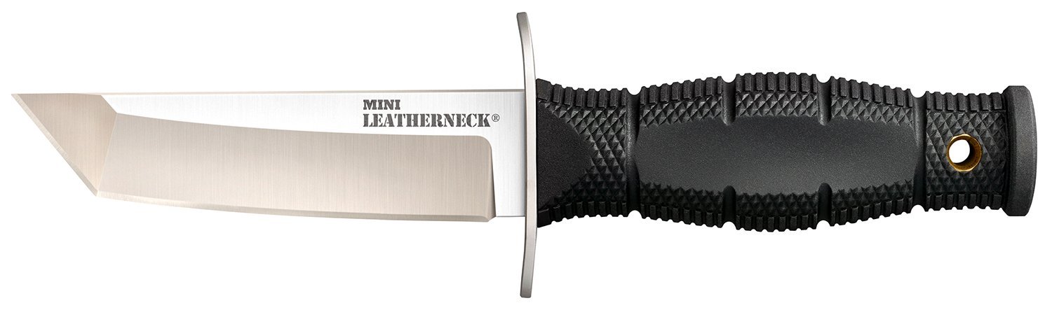 Cold Steel CS39LSAA Leatherneck Mini 3.50" Fixed Tanto Plain Satin 8Cr13MoV SS Blade/3.25" Black Deep Checkered w/Double Quillon Guard Kray-Ex Handle Includes Sheath