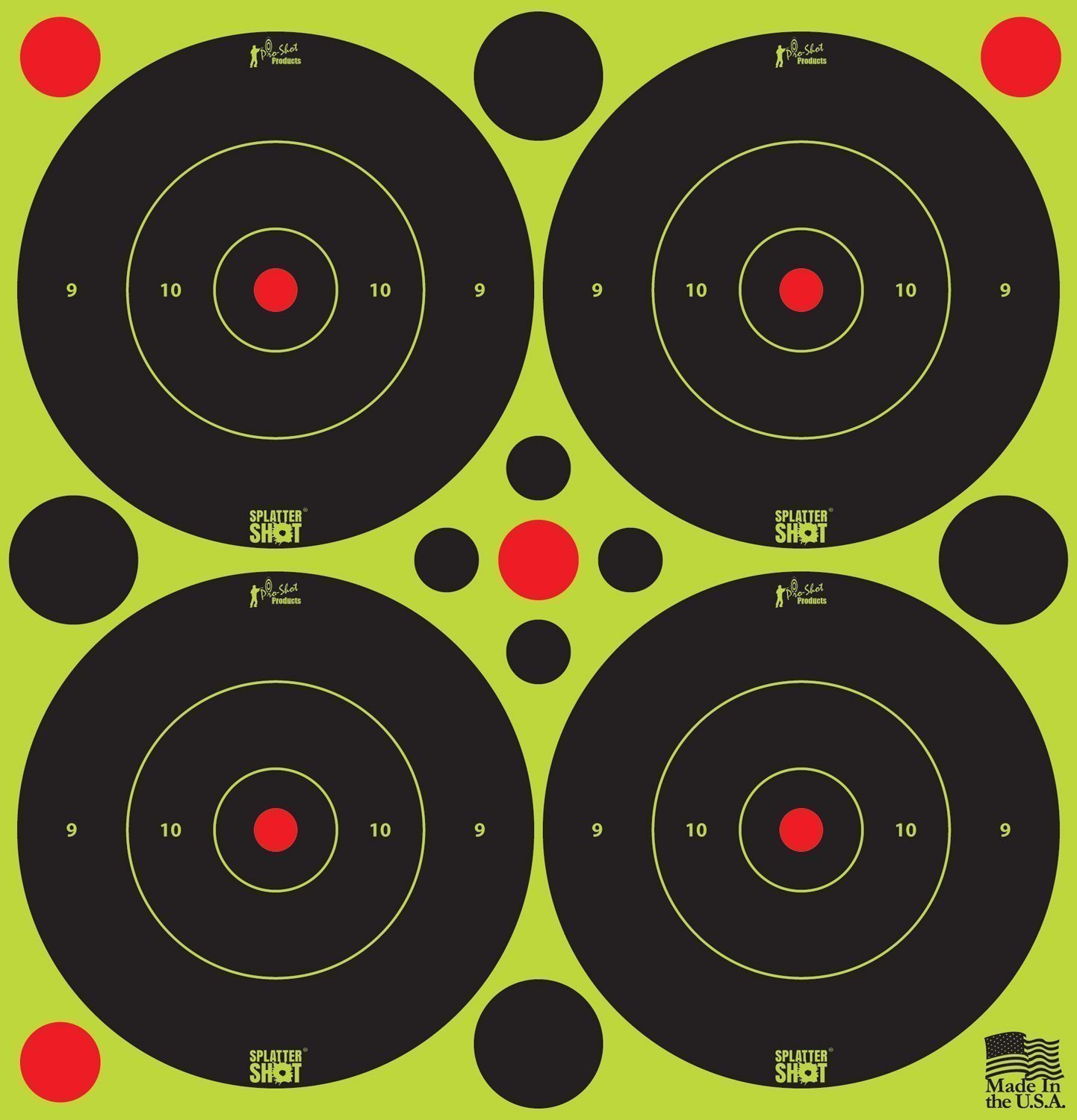 Pro-Shot 3BGREEN48 SplatterShot  Self-Adhesive Paper Black/Green 3" Bullseye 12Pack/48Targets