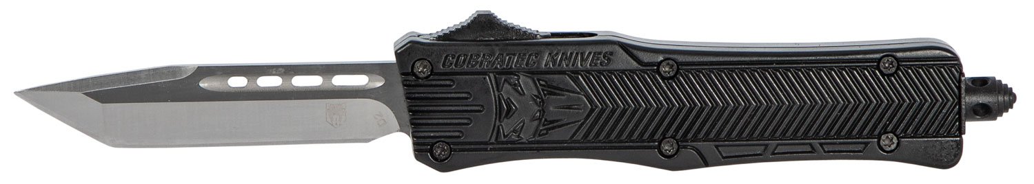 CobraTec Knives SBCTK1STNS CTK-1  Small 2.75" OTF Tanto Plain Black D2 Steel Blade/Black Aluminum Handle Features Glass Breaker Includes Pocket Clip