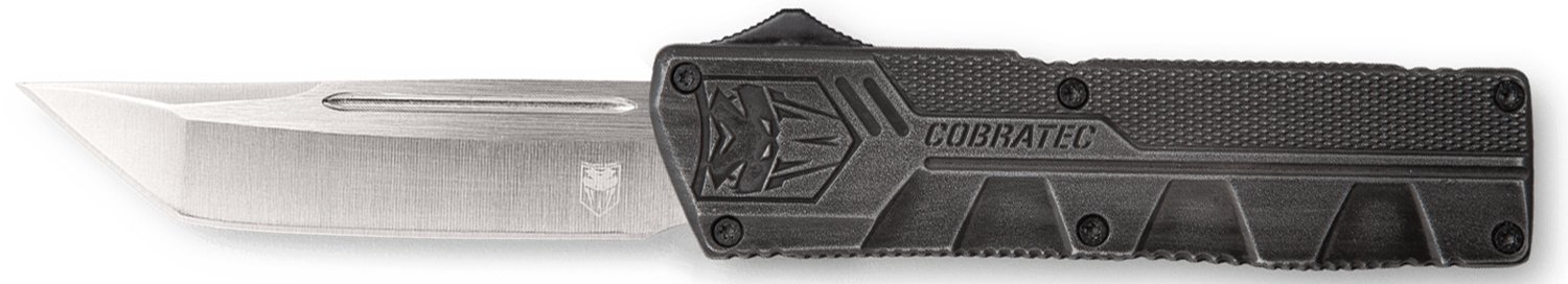 CobraTec Knives SWCTLWTNS Lightweight  3.25" OTF Tanto Plain D2 Steel Blade/Stonewashed Aluminum Handle Includes Pocket Clip