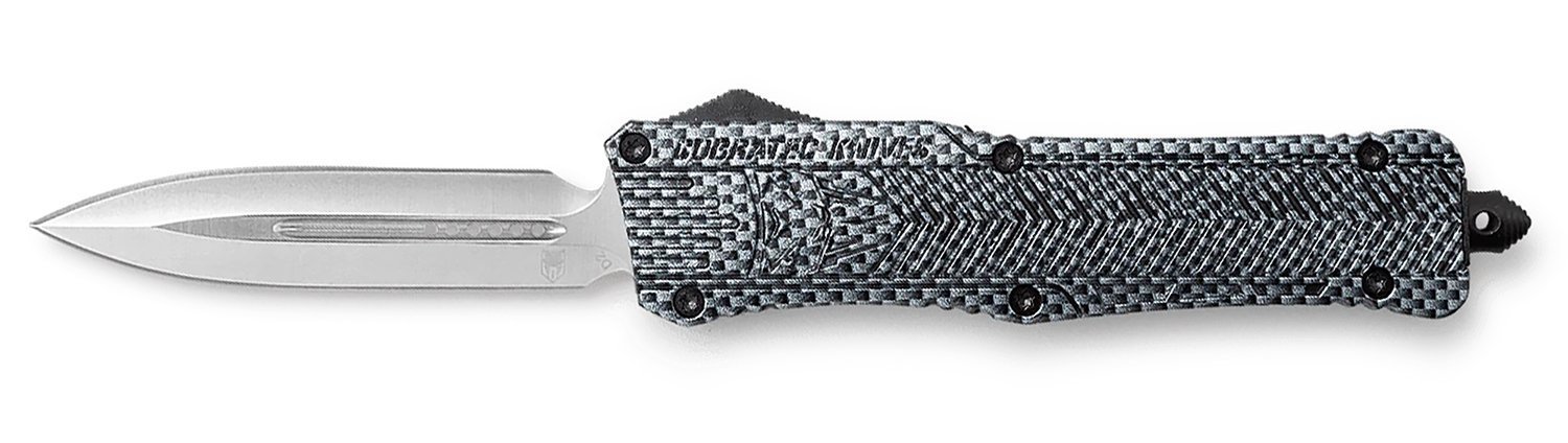 CobraTec Knives LCFCTK1LDNS CTK-1  Large 3.75" OTF Drop Plain D2 Steel Blade/Carbon Fiber Aluminum Handle Features Glass Breaker Includes Pocket Clip
