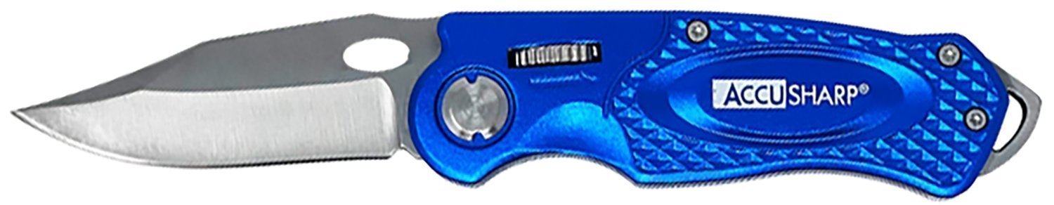 AccuSharp 701C Sport  3" Folding Plain Stainless Steel Blade/Blue Anodized Aluminum Handle Includes Belt Clip