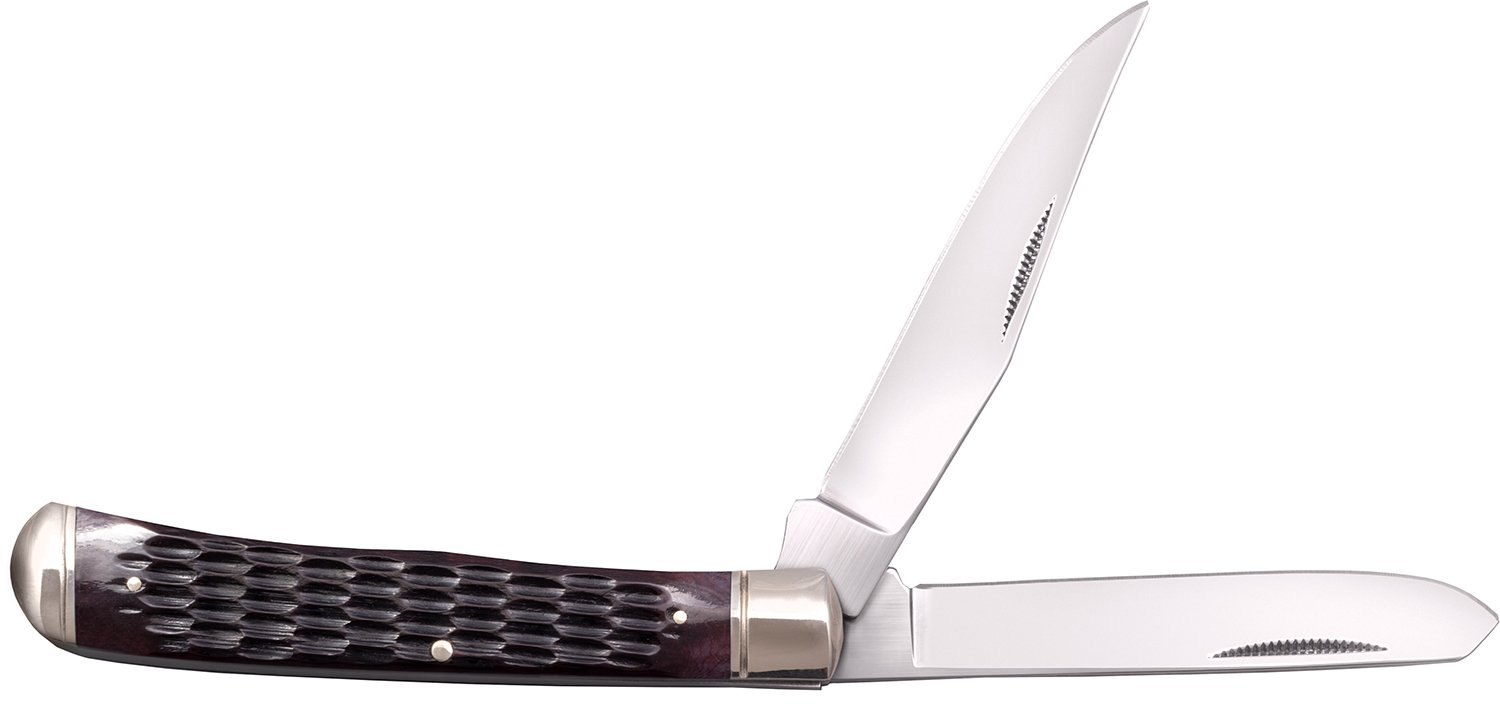 Cold Steel CSFLTRPRJ Trapper 3" Folding Clip/Spey Plain 8Cr13MoV SS Blade/Brown Jigged w/Polished Bolsters Bone Handle