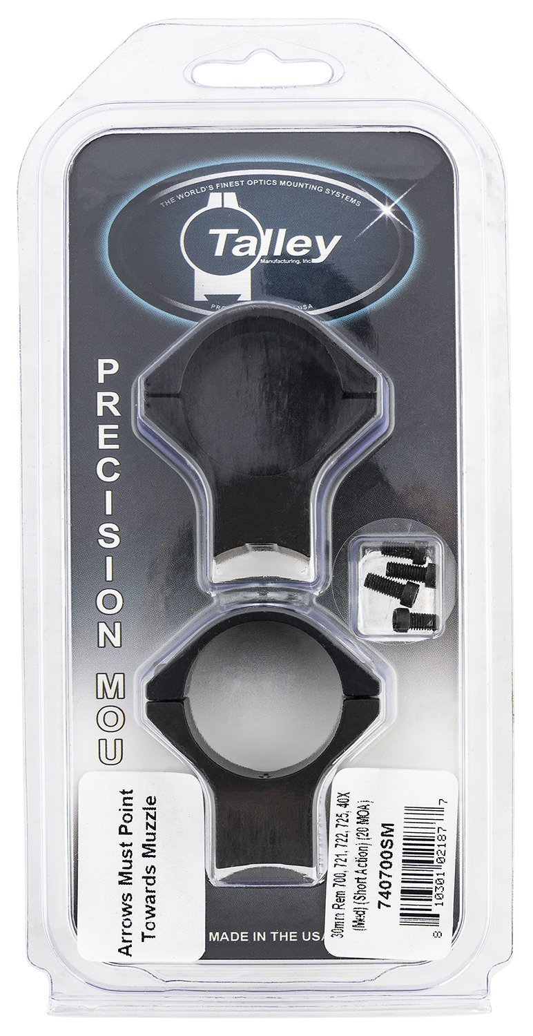 Talley 740700SM Scope Mount/Ring Combo  Black Anodized Aluminum 30mm Tube Remington 700/721/722/725/40X Medium Rings Short Action 20 MOA