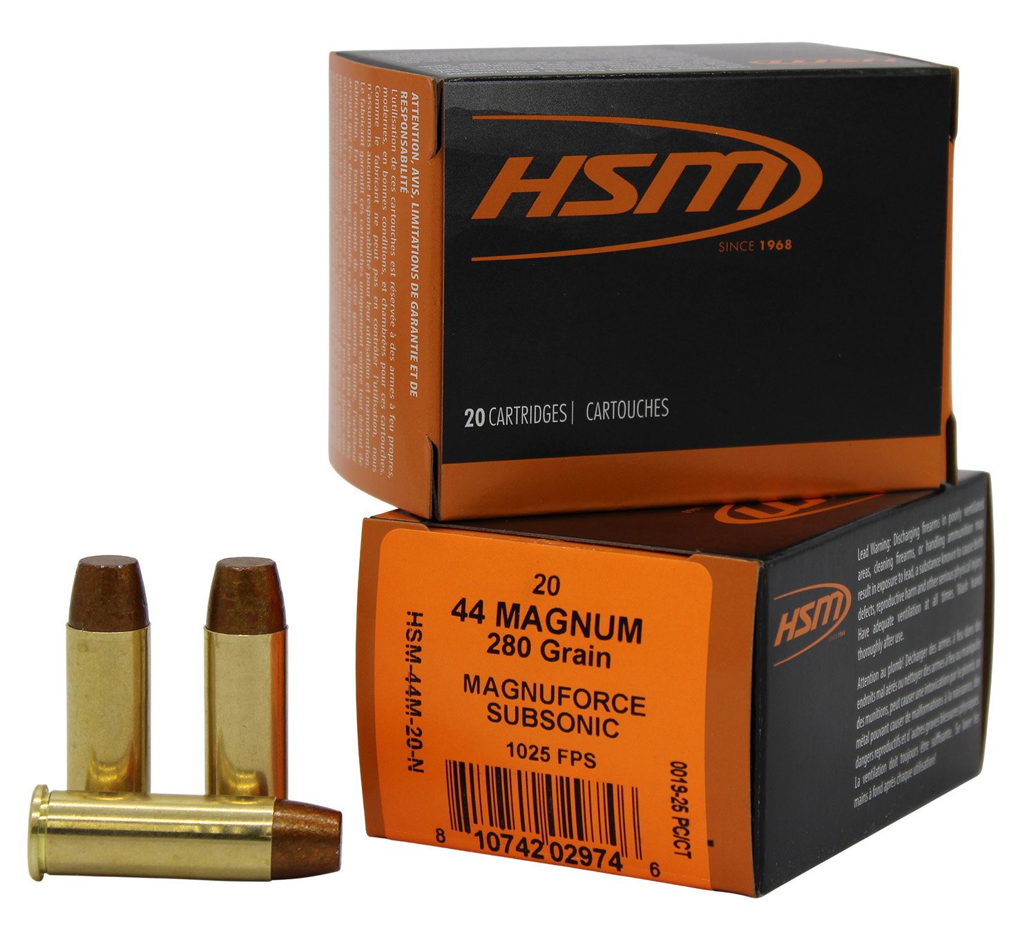 HSM 44M20N   44RemMag Subsonic 280gr Hard Cast Long Flat Nose 20 Per Box/20 Case
