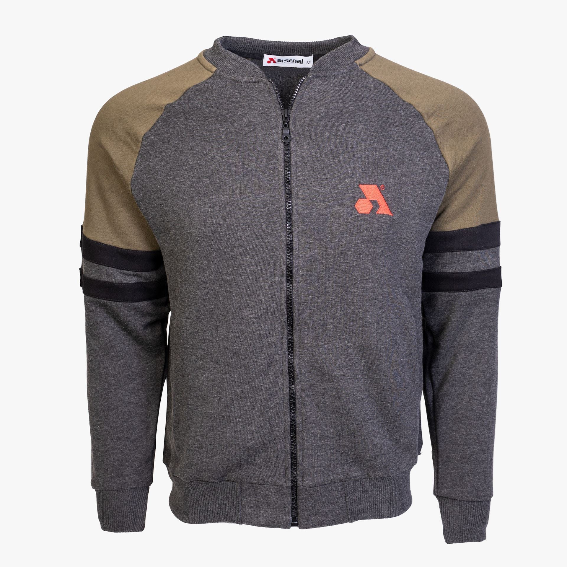 Arsenal Medium Gray / Khaki Cotton-Poly Standard Fit Classic Crew Zip-Up Jacket