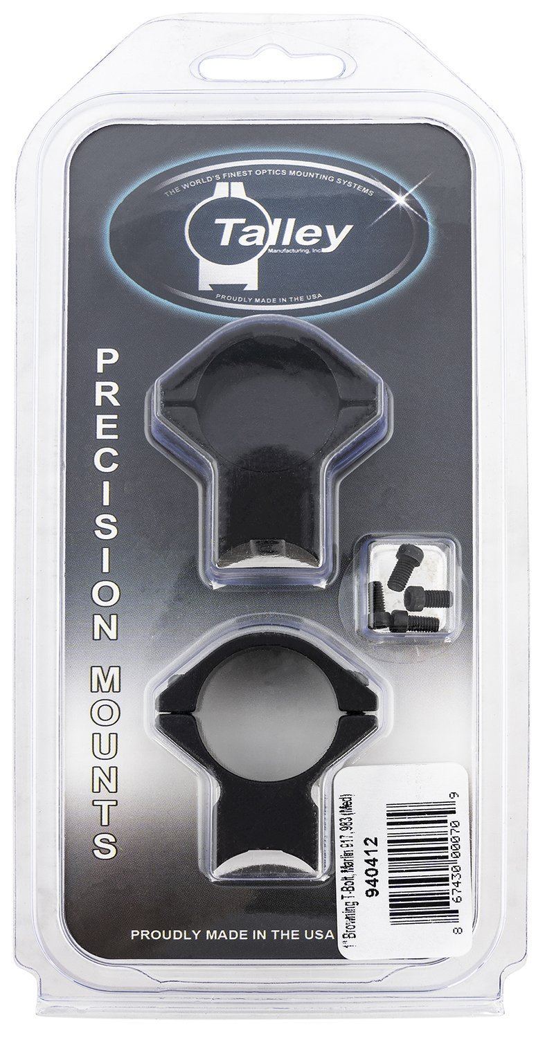 Talley 940412 Scope Mount/Ring Combo  Black Anodized Aluminum 1" Tube Browning T-Bolt Medium Rings 0 MOA