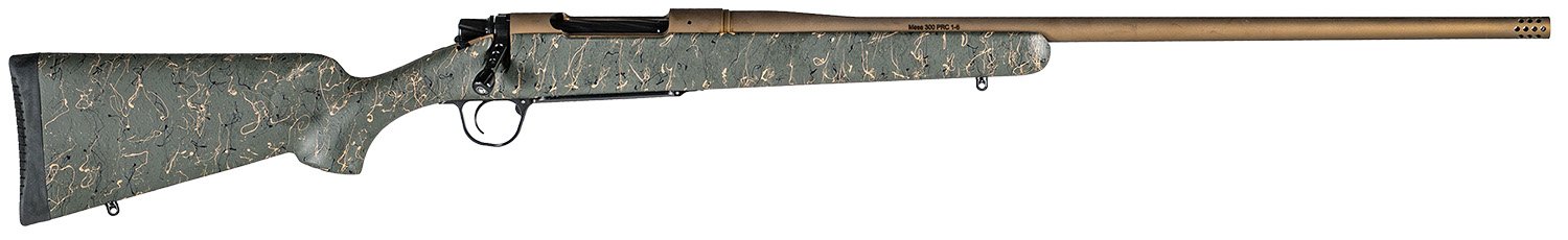 Christensen Arms 8010201000 Mesa Long Range 28 Nosler 3+1 26" Threaded Barrel, Burnt Bronze Cerakote, Green with Black/Tan Webbing Stock