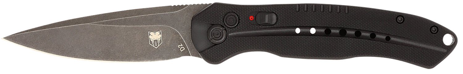 CobraTec Knives BLKDIABLOAUTO Diablo  3.50" Folding Black Stonewashed D2 Steel Blade, 4.75" Black Textured G10 Scales Handle
