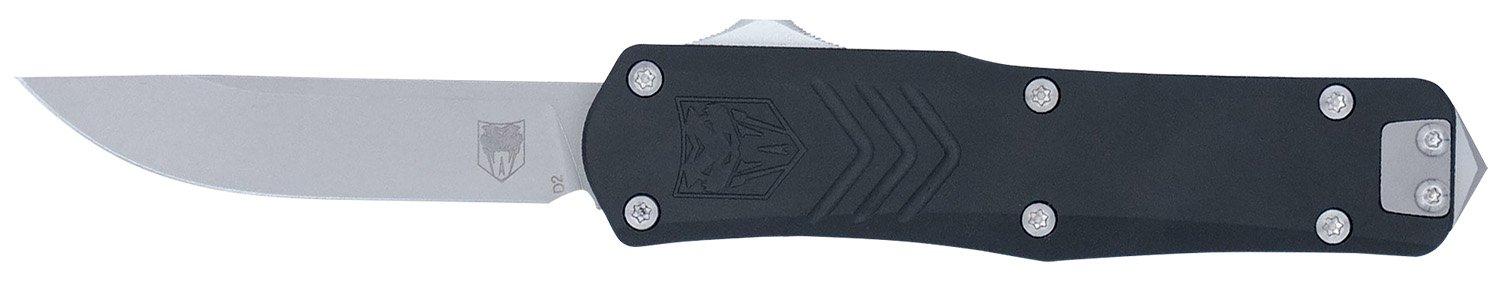 CobraTec Knives SBLKFSXGEN3DNS FS-X Gen III Small 2.75" OTF Drop Point Plain Stonewashed D2 Steel Blade, 3.88" Aluminum Handle