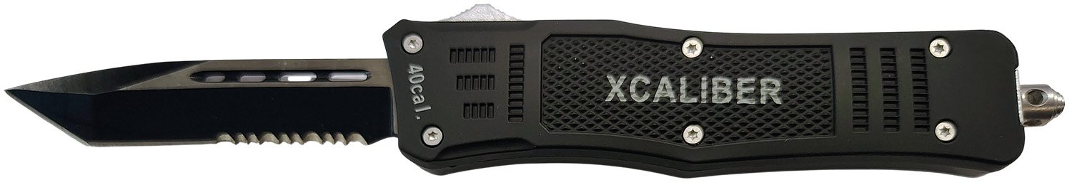 Xcaliber Knife Company  40 Cal  Medium 3.25" OTF Tanto Part Serrated 440C SS Blade, 4.64" Steel Handle