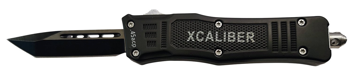 Xcaliber Knife Company  45 ACP  Small 2.75" OTF Tanto Plain Black 440C SS Blade, 3.91" Steel Handle