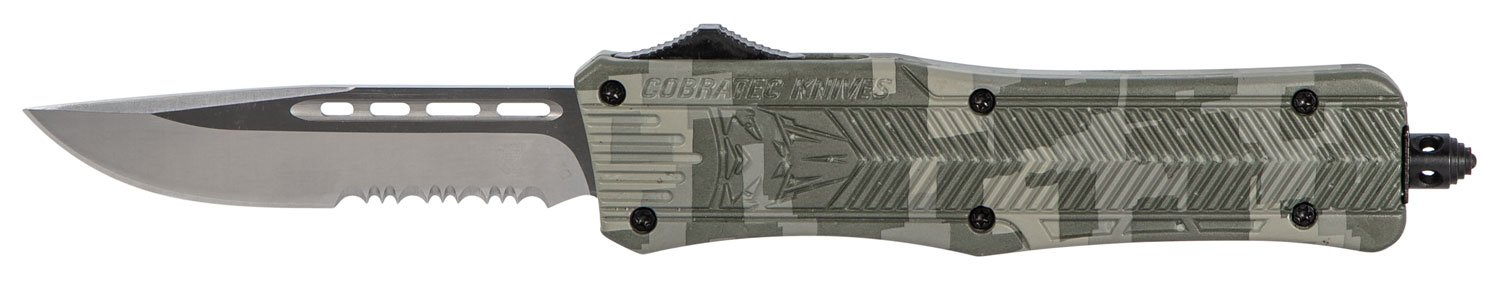 CobraTec Knives MADCCTK1MDS CTK-1  Medium 3" OTF Part Serrated D2 Steel Blade Army DigiCamo Aluminum Handle Features Glass Breaker Includes Pocket Clip