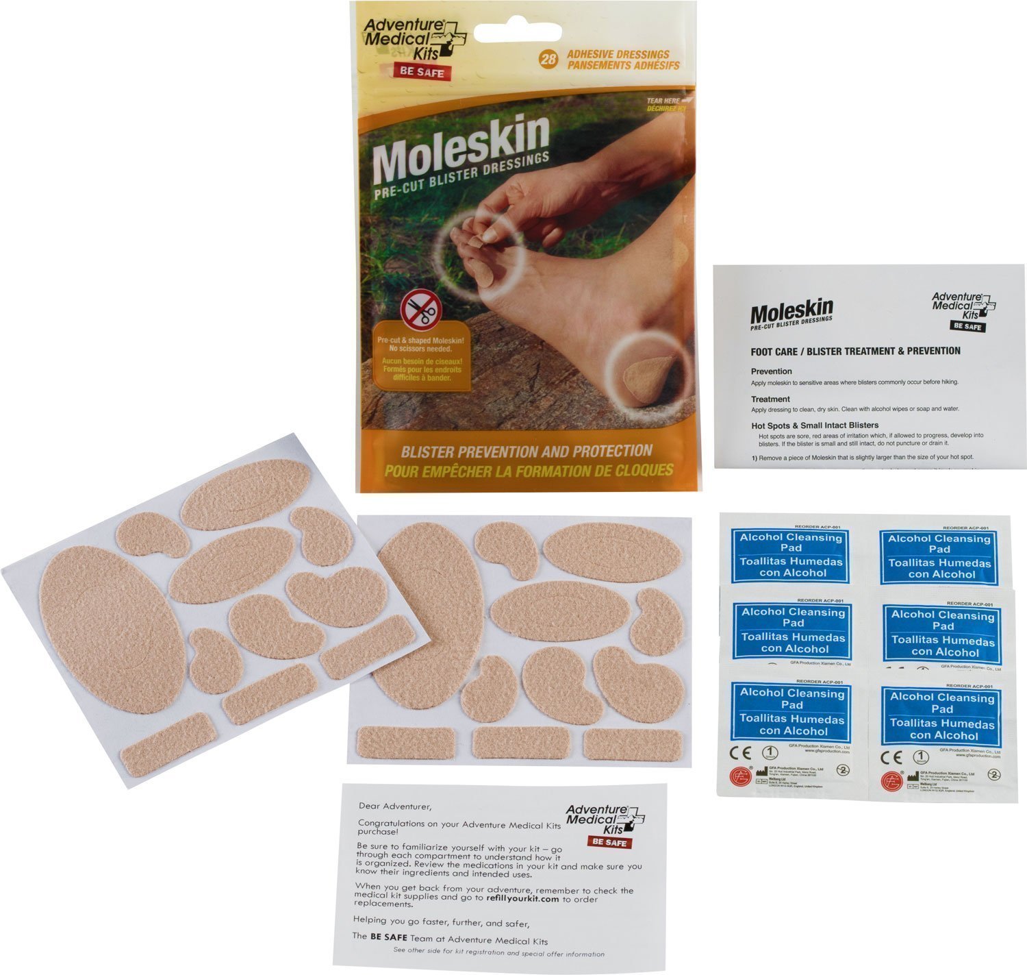 Adventure Medical Kits 01550400 Moleskin  Blister Prevention Brown 22 Precut Shapes