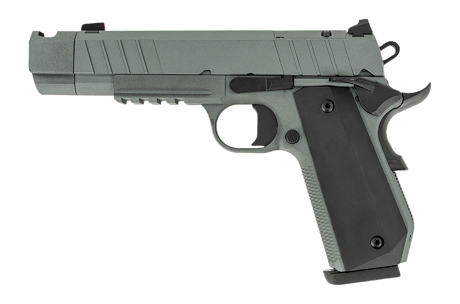 Tisas Arms 10100135 1911 Night Stalker Carry 45 ACP 8+1 4.25" Black Bull Barrel, Gray Cerakote Carbon Steel Serrated Slide, Gray Cerakote Carbon Steel Frame w/Beavertail & Picatinny Rail, Black Rubber