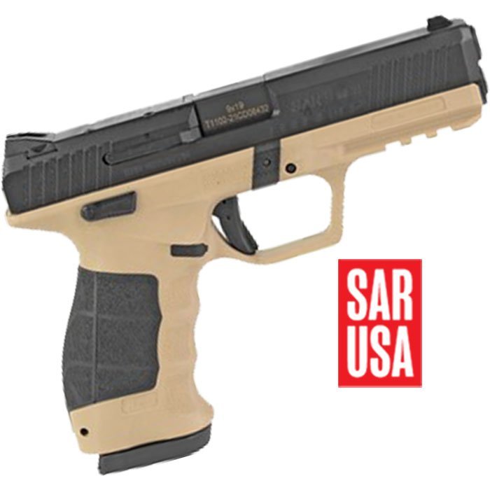 SAR9 9MM 4.4 inch barrel 17 Round Black Slide and Tan Frame