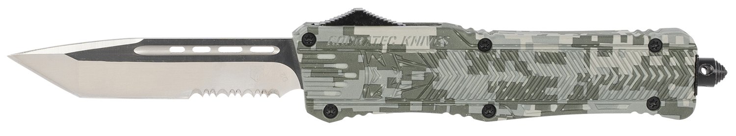 CobraTec Knives LADCCTK1LTS CTK-1  Large 3.75" OTF Tanto Part Serrated D2 Steel Blade/Army DigiCamo Aluminum Handle Features Glass Breaker Includes Pocket Clip