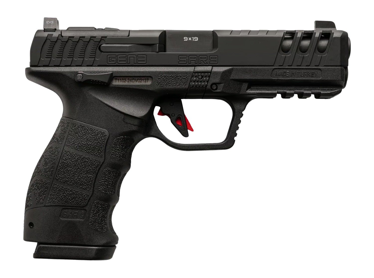 Sarsilmaz SAR9G3BL10 SAR9 Gen3 Full Size 9mm Luger 10+1 4.50" Black Barrel, Black Steel Optic Cut/Serrated Slide, Black Polymer Frame w/Picatinny Rail, Interchangeable Backstrap Grip, RMSc Footprint