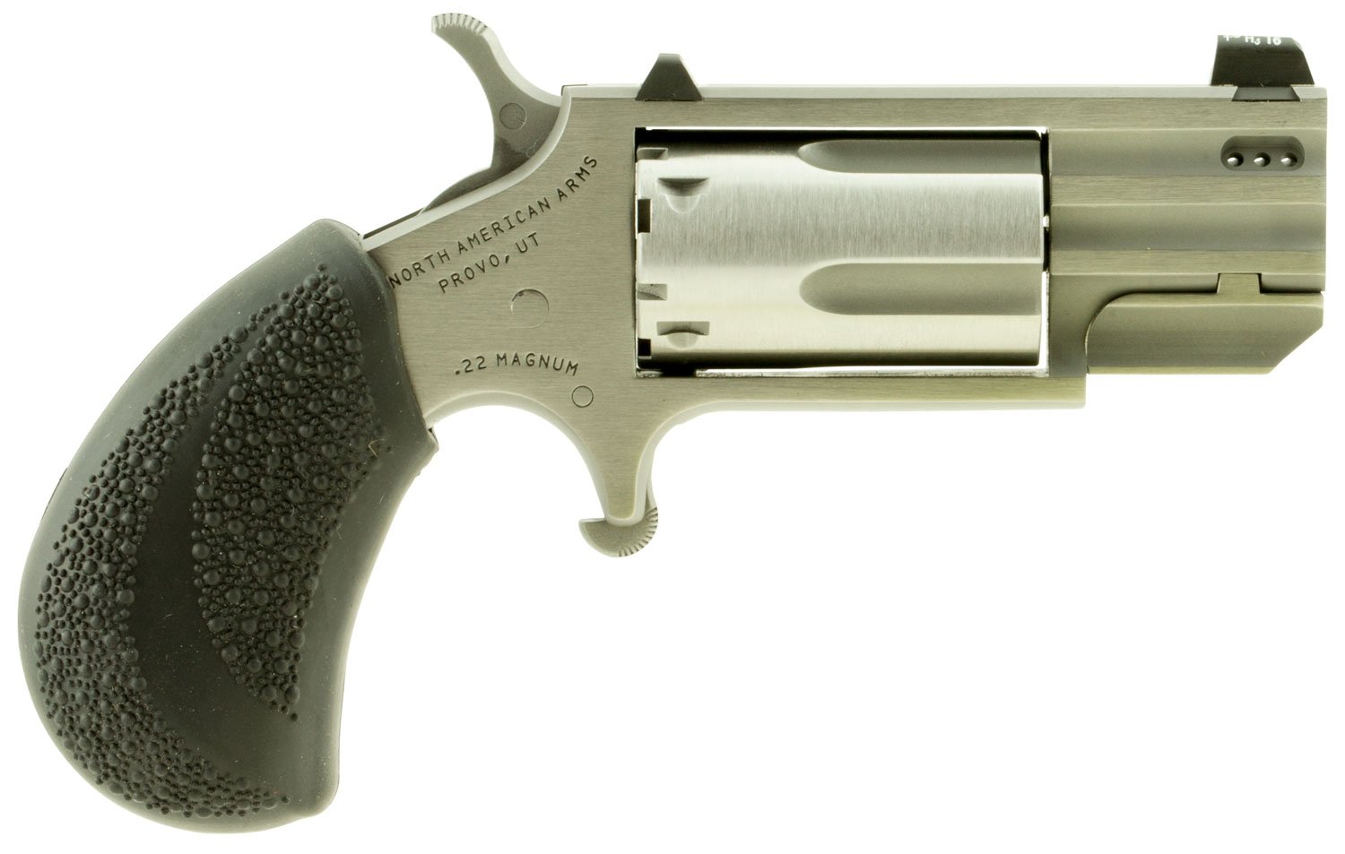 North American Arms PUGTP Pug  22 WMR 5 Shot 1" Stainless Steel Ported Barrel, Stainless Steel Frame, Stainless Cylinder, Black Polymer Grip, Exposed Hammer