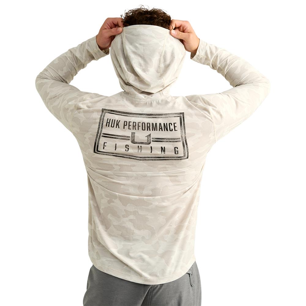 Huk Drift Performance Hoodie Long Sleeve Shirt Silver Birch Camo M