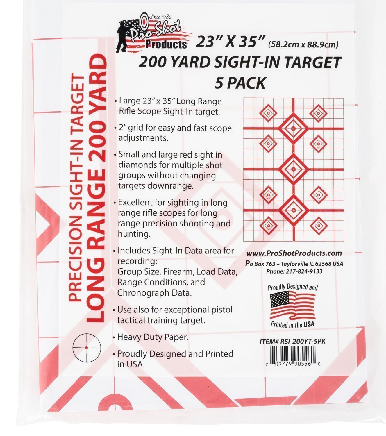 Pro-Shot RSI200YT5PK SplatterShot Sight-In Diamond Hanging Heavy Paper 200 yds 23" x 35" White/Red 5 Pack