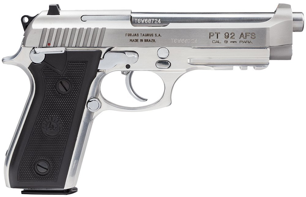Taurus 1-920159-17 92 Serrated Frame 9mm Luger 17+1 5" Matte Stainless Steel Barrel, Matte Stainless Steel Serrated Slide, Stainless Aluminum Frame w/Picatinny Rail, Black Polymer Grip, Right Hand
