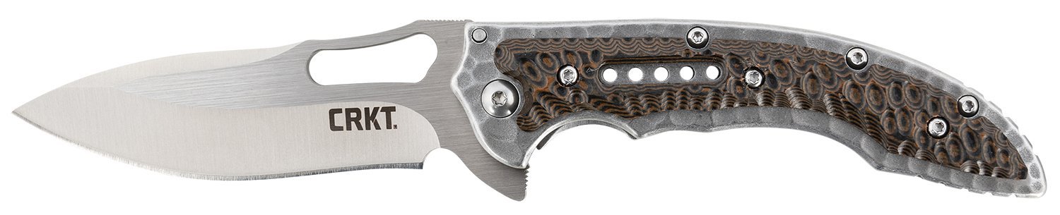 CRKT 5460 Fossil  Compact 3.41" Folding Drop Point Plain Satin 8Cr13MoV SS Blade, Brown G10/SS Handle, Includes Pocket Clip